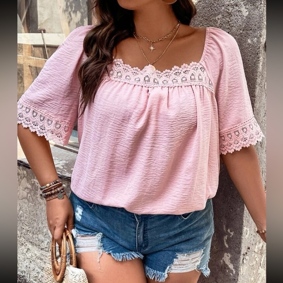 Plus size lace trim square neck blouse - Picture 10 of 16